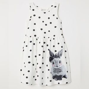 H&M Polkadot Easter Bunny Rabbit Sleeveless Jersey Cotton Dress Size US 4-6Y